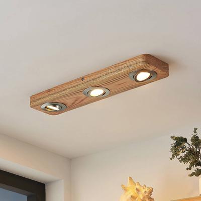 Lindby LED-Deckenleuchte Mikari, 48 cm, Holz, schwenkbar Mikari, Holz hell, für Wohn- / Esszimmer, Holz, Modern, Deckenlampe