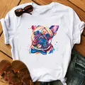 T-shirt avec nœud papillon aquarelle pour femme blanc imprimé français Boxer Doberman Husky