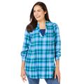 Plus Size Women's Flannel Tunic With Layered Look by Woman Within in French Blue Cozy Plaid (Size 5X)