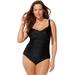 Plus Size Women's Ruched Twist Front One Piece Swimsuit by Swimsuits For All in Black (Size 6)