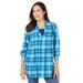 Plus Size Women's Flannel Tunic With Layered Look by Woman Within in French Blue Cozy Plaid (Size M)