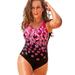 Plus Size Women's Chlorine Resistant Tank One Piece Swimsuit by Swimsuits For All in New Pink Floral (Size 16)