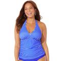 Plus Size Women's Shirred Halter Tankini Top by Swimsuits For All in Electric Iris Stripe (Size 8)