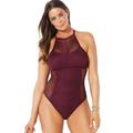 Plus Size Women's Crochet High Neck One Piece Swimsuit by Swimsuits For All in Wine (Size 14)