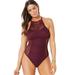 Plus Size Women's Crochet High Neck One Piece Swimsuit by Swimsuits For All in Wine (Size 14)