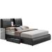 Faux Leather Eastern King Bed with Storage Headboard and Drop Tray, Black