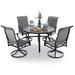 5-piece Patio Dining Set Meta Table with Umbrella Hole and Swivel Chair