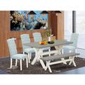 August Grove® Jessy 6 - Person Acacia Solid Wood Dining Set Wood/Upholstered in Gray/Brown | 30" H x 60" L x 36" W | Wayfair