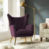 Wingback Chair - Etta Avenue™ Avianna 29.25" Wide Tufted Wingback Chair Wood/Polyester/Velvet/Metal in Indigo | 36.5 H x 29.5 W x 27.5 D in | Wayfair