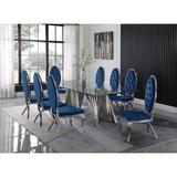 Best Quality Furniture 9 - Piece Dining Set Glass/Upholstered/Metal in Gray | Wayfair D03-8SC59