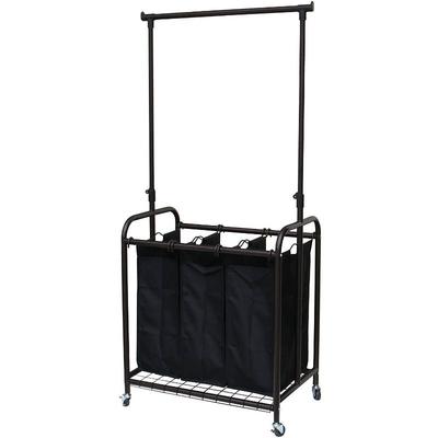 Bronze Black 3-Bag Laundry Sorter Hamper with Adjustable Clothes Hanging Bar - 28"W x 18.1"D x 41"H