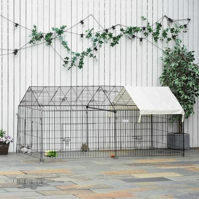 PawHut Outdoor Metal Pet Enclosure Small Animal Playpen Run for Rabbits, Chickens, Cats, Small Animals, Black & White 87" x 41"