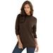 Plus Size Women's Fine Gauge Drop Needle Mockneck Sweater by Roaman's in Chocolate (Size S)