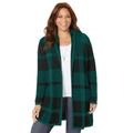 Plus Size Women's Country Village Sweater Cardigan by Catherines in Emerald Black Buffalo Plaid (Size 5X)