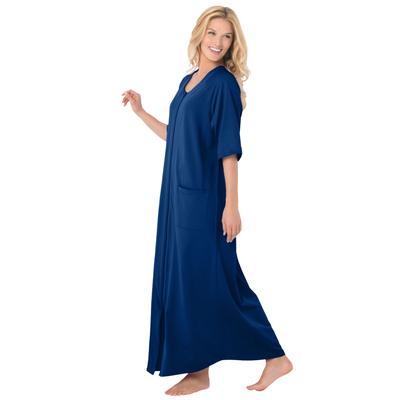Plus Size Women's Long French Terry Zip-Front Robe by Dreams & Co. in Evening Blue (Size 2X)
