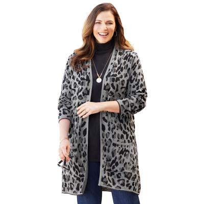 Plus Size Women's Luxe Sweater Cardigan by Catherines in Grey Animal (Size 1X)