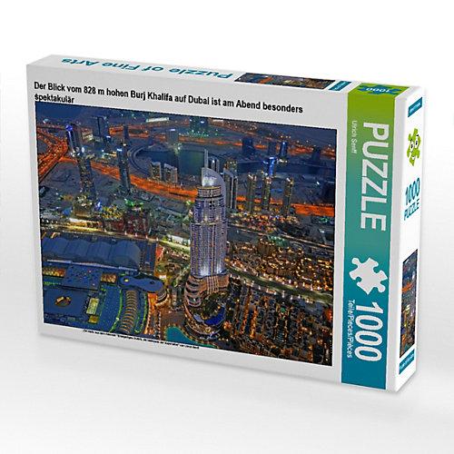 Puzzle CALVENDO Puzzle Der Blick vom 828 m hohen Burj Khalifa auf Dubai ist am Abend besonders spektakulär - 1000 Teile Foto-Puzzle glückliche Stunden Kinder