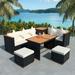 vidaXL 7 Piece Patio Lounge Set with Cushions Poly Rattan Black - 43.3" x 27.6" x 25.6"