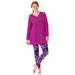 Plus Size Women's Henley Tunic & Jogger PJ Set by Only Necessities in Rich Violet Flowers (Size 14/16) Pajamas
