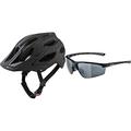 ALPINA Unisex - Erwachsene, Carapax 2.0 Fahrradhelm, Black matt, 52-57 cm & Unisex - Erwachsene, TRI-Effect 2.0 Sportbrille, Black matt, One Size