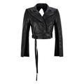 Ladies Tie Belt Cropped Jacket Black Gothic Slit Arm & Back Real Leather Jacket 4209 (10)