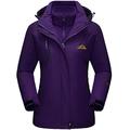 TACVASEN Waterproof Jacket Womens Skiing Winter Fleece Jacket Full Zip Hoodies Warm Jacket Ladies Snow Cold Outdoor Jacket Cargo Ski Jacket Windproof Snowboard Mountain Parka Purple