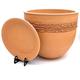 Sun Cakes Terracotta Plant Pot with Saucer Flower Pot with Drip Tray Ring Stripe (26cm x 22cm, Natural)