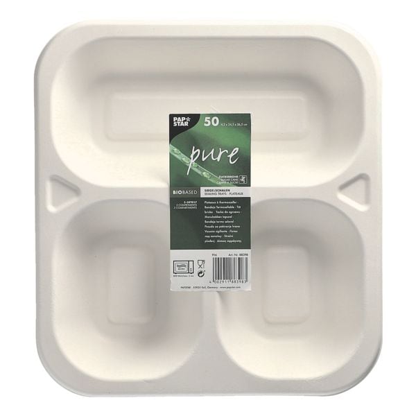 Papstar 50 Siegelschalen 3-geteilt weiß 1350 ml - 24,5 x 26,5 cm weiß Image