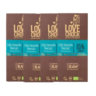 Lovechock Bio rohe Schokolade, Süße Kakaonibs-Meersalz, Tafel 4x70 g Schokolade Image