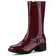 Allegra K Women's Round Toe Chunky Heels Patent Leather Mid Calf Boots Burgundy 6.5 UK/Label Size 8.5 US