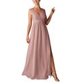 Womens Elegant Double V-Neck ChiffonBridesmaid Dresses Pleats Homecoming Cocktail Evening Party Dresses Gown Bow Belt Party Dress Dusty Rose