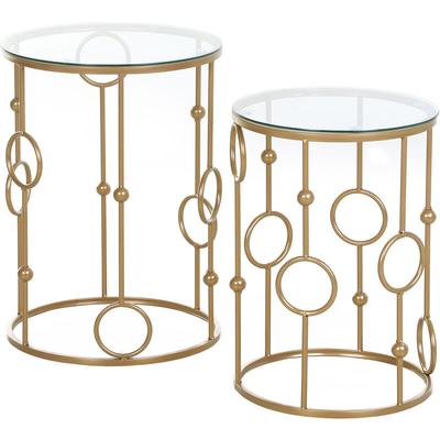Homcom - Tables gigognes lot de 2 tables basses rondes design style art déco Ø 41 et Ø 36 cm métal