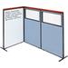 Global Industrial Interion Deluxe Freestanding Gray 3-Panel Corner w/ Whiteboard & Partial Window in White/Blue | 61 H x 36 W x 1.75 D in | Wayfair