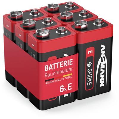 6 ANSMANN Alkaline longlife Rauchmelder 9V Block Batterien - Premium Qualität