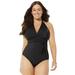 Plus Size Women's Faux Wrap Halter One Piece Swimsuit by Swimsuits For All in Black (Size 8)
