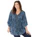 Plus Size Women's Bejeweled Pleated Blouse by Catherines in Deep Teal Paisley Print (Size 6X)