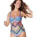 Plus Size Women's Macrame Underwire One Piece Swimsuit by Swimsuits For All in Multi Chevron (Size 16)