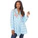 Plus Size Women's Plaid Fit-And-Flare Tunic by Roaman's in Soft Sky Embroidered Tartan (Size 26 W) Long Shirt Blouse