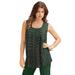 Plus Size Women's Pleated Tank by Roaman's in Green White Medallion (Size 16 W) Top