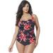 Plus Size Women's Chlorine Resistant H-Back Sarong Front One Piece Swimsuit by Swimsuits For All in New Poppies (Size 24)
