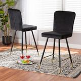 Preston Modern Luxe and Glam Velvet Fabric Upholstered Black and Gold Finished Metal 2-Piece Bar Stool Set