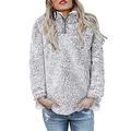 Reukree Womens Polo Neck Windproof Winter Teddy Warm Outwear Plain Print Chunky Lined Comfy Long Sleeve Plush Plus Size Coat New Grey XX-Large