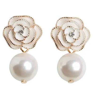 Boucles d'oreilles design Imitation perle camélia pour femme
