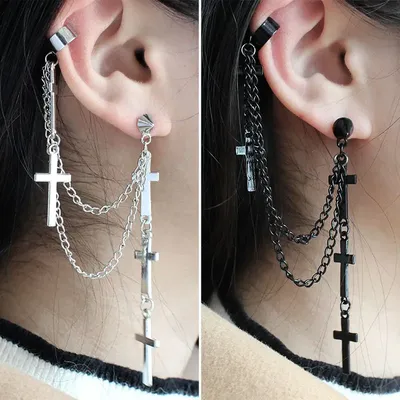 Boucles d'oreilles Punk gothique croix exagérée classique en métal chaîne chrétienne goutte d'eau