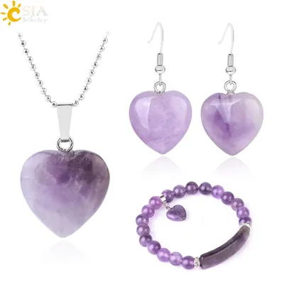 CSJA-ensemble de bijoux amour cœur pour femmes bijoux en pierre naturelle pierres précieuses en