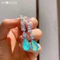 Paraiba-Boucles d'oreilles longues en tourmaline émeraude pour femme diamants de laboratoire