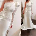 Robe de Soirée Élégante en Forme de Sirène à Manches sulf Tenue Blanche en Satin Froncé à Volants