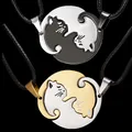 Deux chats Couples collier noir blanc chaton Animal pendentif collier ras du cou femmes