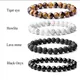 Bracelet perlé en pierre naturelle pour hommes et femmes onyx noir lave œil de tigre agate