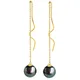 Boucles d'Oreilles de Mariage en Or Jaune 18k pour Femme Belles Rondes Perles de Tahiti Noires